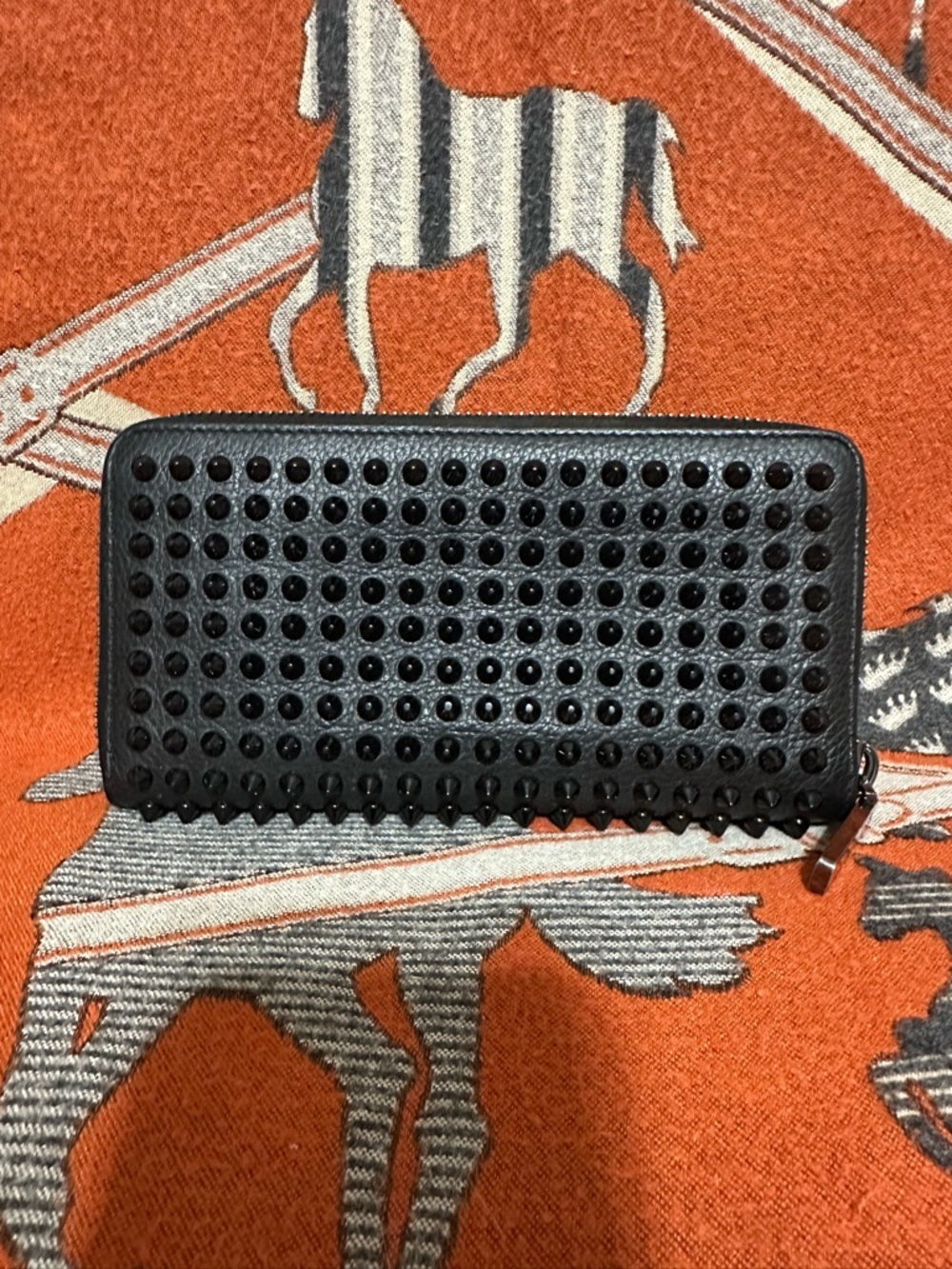 Christian Louboutin Black Spike Zip Around Wallet